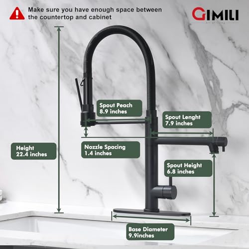 GIMILI Commercial Dual-Spout Black Kitchen Sink Faucet with Pull Down Sprayer - Image 2