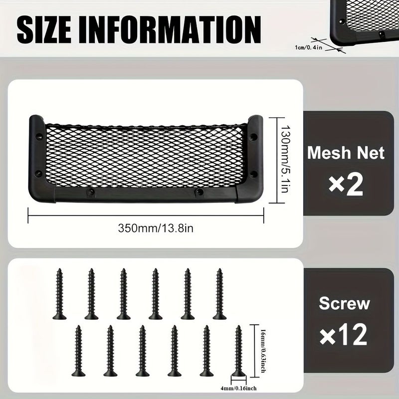 2Pcs ABS Plastic Framed Car Cargo Nets With Screws 13.8 X 5.1 Inch Storage - Image 1