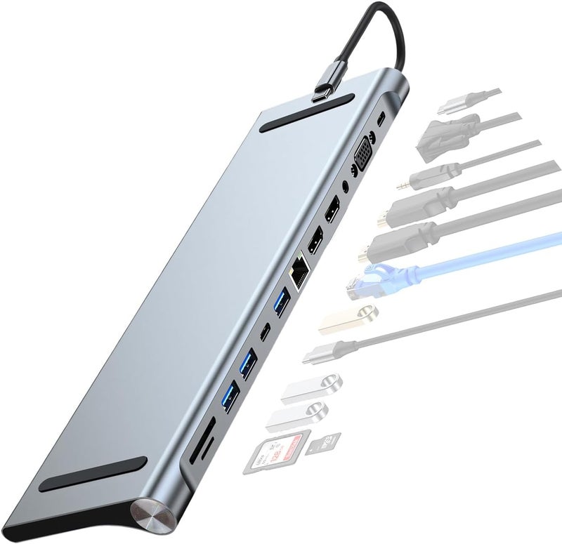 USB C Docking Station Multiport Expansion Device with RJ45 4K Output Laptop Stand USB C Adapter Dock Multiport - Image 1