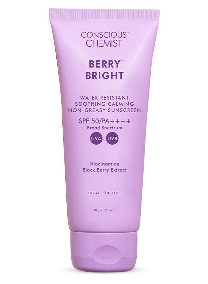 CONSCIOUS CHEMIST Sunscreen SPF 50 PA++++ | 50g | Sunscreen for Oily Skin, Gel Sunscreen, Niacinamide with Black Berry Extract, Hybrid Lightweight, All Skin Types - Berry Bright - Image 1