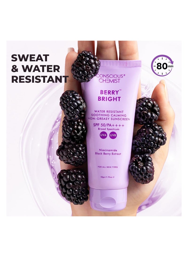 CONSCIOUS CHEMIST Sunscreen SPF 50 PA++++ | 50g | Sunscreen for Oily Skin, Gel Sunscreen, Niacinamide with Black Berry Extract, Hybrid Lightweight, All Skin Types - Berry Bright - Image 5
