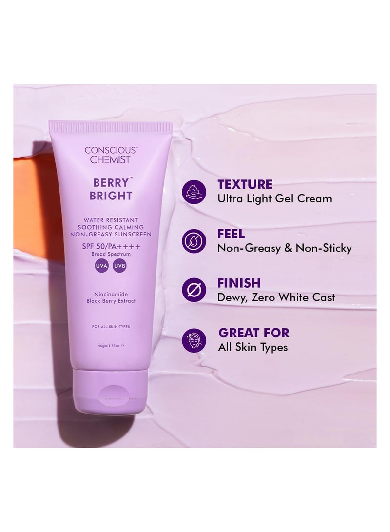 CONSCIOUS CHEMIST Sunscreen SPF 50 PA++++ | 50g | Sunscreen for Oily Skin, Gel Sunscreen, Niacinamide with Black Berry Extract, Hybrid Lightweight, All Skin Types - Berry Bright - Image 4