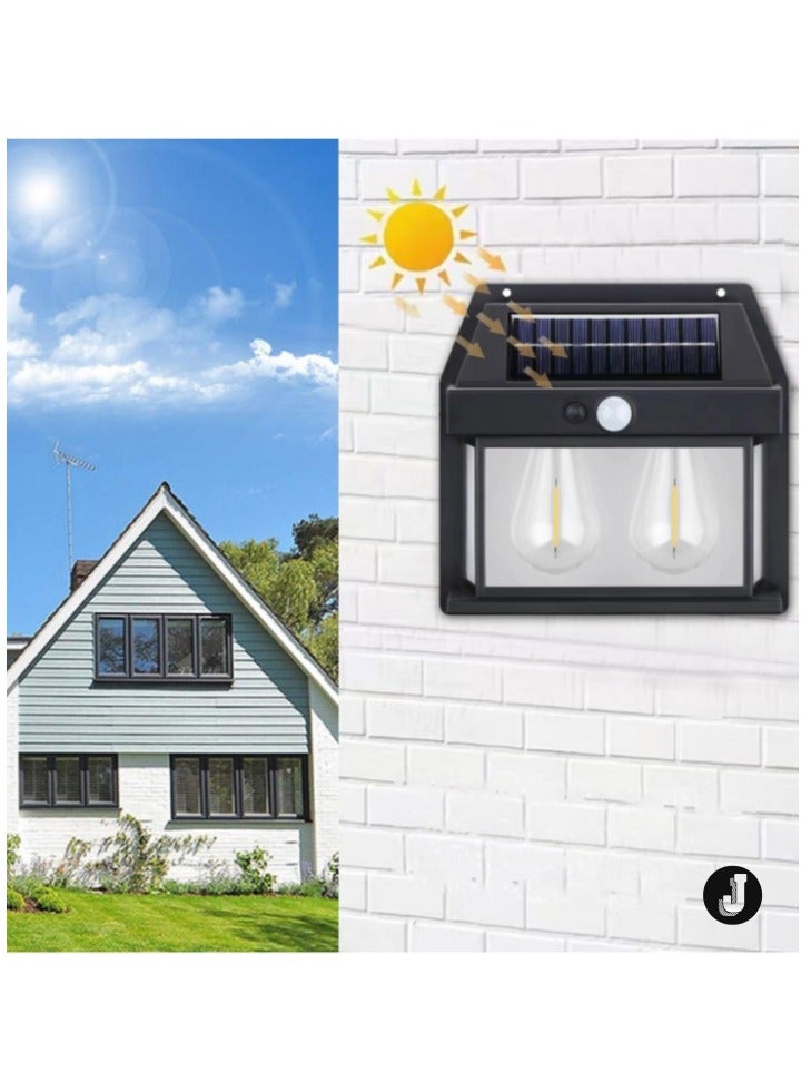 JAJEEK "NEW Outdoor Solar Dual Core Warm Light Wall Lamp – Wireless Dusk to Dawn Motion Sensor LED Sconce (IP65 Waterproof)"  - Image 1