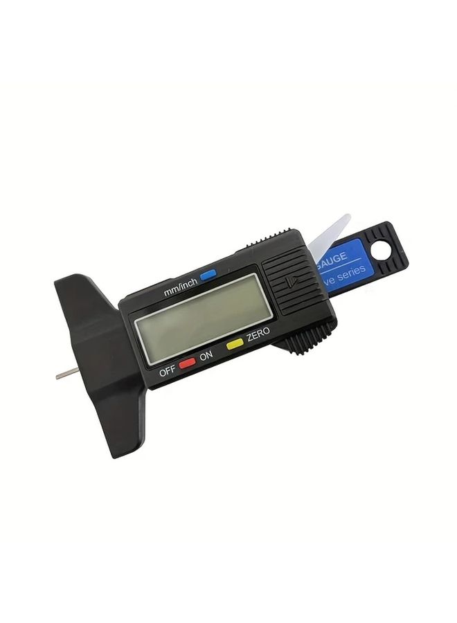 مقياس رقمي LCD لقياس عمق مداس الإطارات، أداة قياس مع تحويل من المليمتر إلى البوصة، للسيارات والشاحنات والدراجات النارية، لون أسود. - Image 1