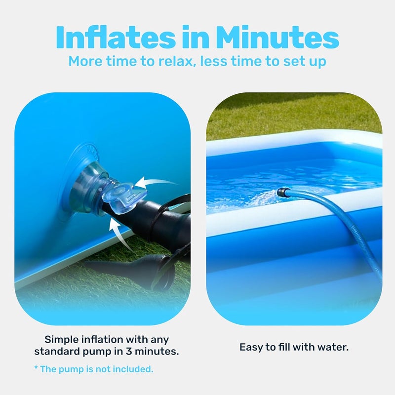 Sloosh Inflatable Swimming Pool with Seats, 120" x 72" x 22" Full-Sized Blow Up Durable Thickened Above Ground Family Pool for Summer Water Party Backyard Garden Lawn,Blue - Image 3