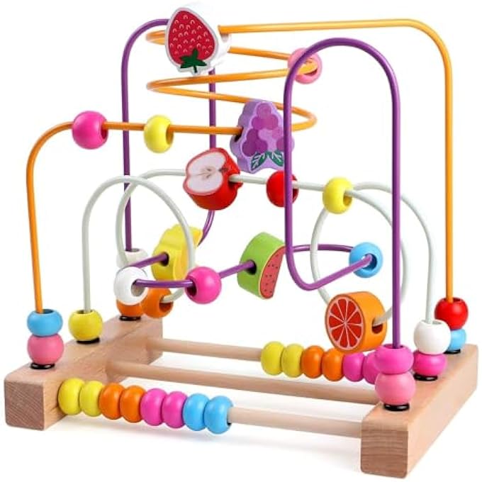 WOODEN BEAD MAZE, ABACUS FOR KIDS, BIRTHDAY GIFTS FOR KIDS BOYS GIRLS, COLORFUL FRUIT BEAD KID ROLLER COASTER PRESCHOOL EDUCATIONAL, BEADS FOR KID, EDUCATIONAL TOYS, WOODEN BEAD MAZE TOYS - Image 2