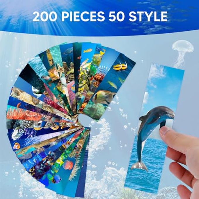 MOJIEZUO 200 Pieces Sea Animal Bulk Bookmarks For Kids, 50 Designs Book Marks For Students Double Sided Cute Book Mark For Book Lovers Themed Book Marks Set For Children Students Classroom Gift For Teacher - Image 3