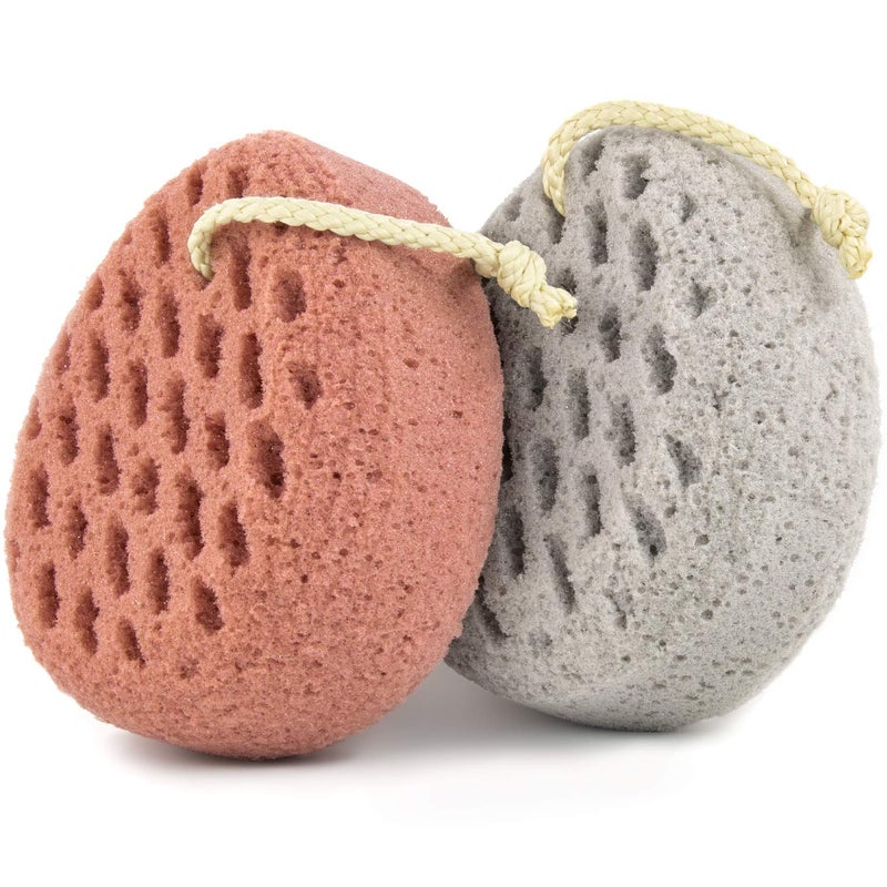 BAIMEI Bath Sponge, Sponge Loofah Body Scrubber, Shower Pouf Cleaning Loofahs Sponge, Shower Use Sponge (Pink Grey) - Image 1