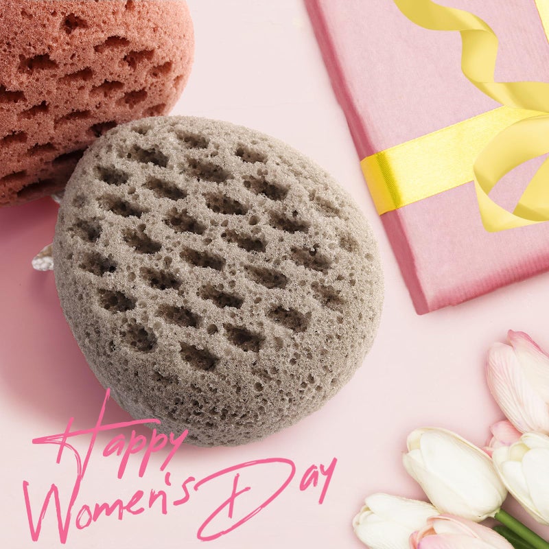 BAIMEI Bath Sponge, Sponge Loofah Body Scrubber, Shower Pouf Cleaning Loofahs Sponge, Shower Use Sponge (Pink Grey) - Image 2