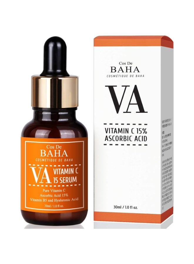 Cos De BAHA Vitamin C(Ascorbic Acid) 15% Serum 1 Fl Oz – Korean Skin Care for Dull & Uneven-Looking Skin, Brightening Face Serum with Ascorbic Acid, 30ml - Image 1