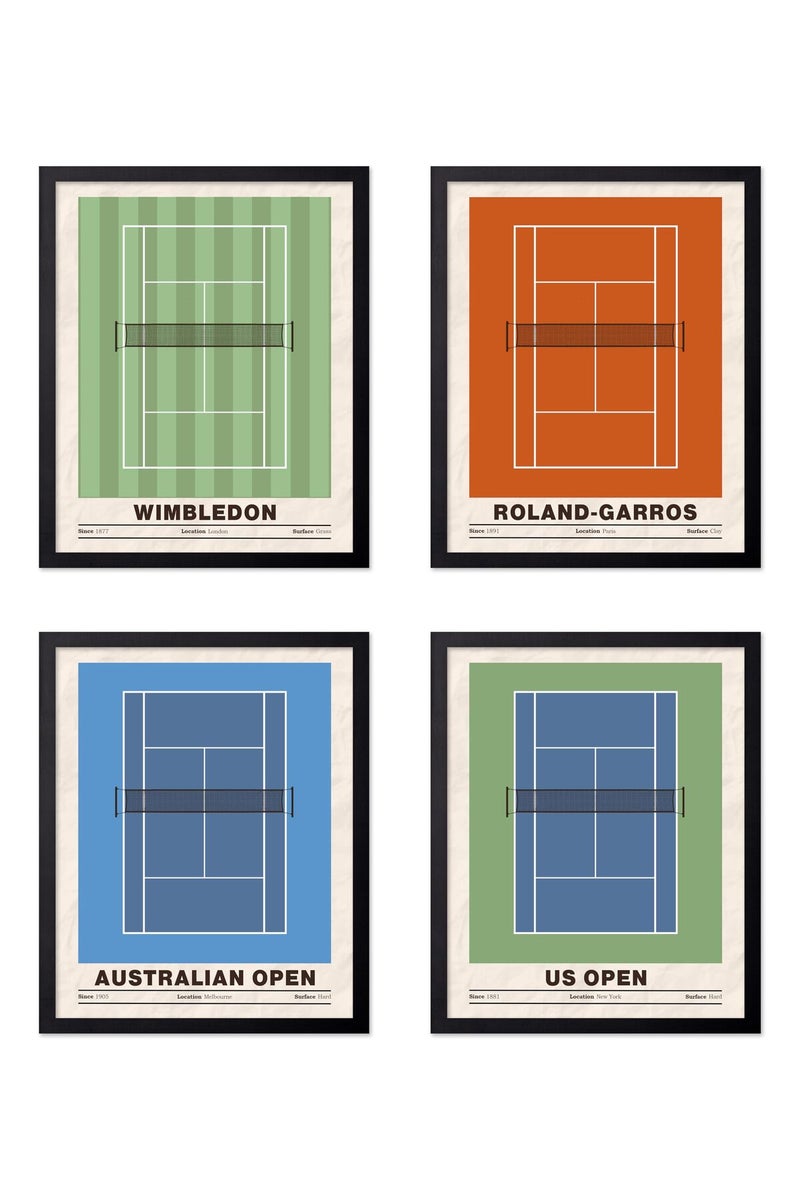Poster Master 4-Piece Sports Poster - Tennis Print - Tennis Court Art - Sport Tournament Art - Grand Slam Art - US Open Art - Australian Open Art - Gym or Office Wall Decor - 8x10 UNFRAMED Wall Art - Image 1