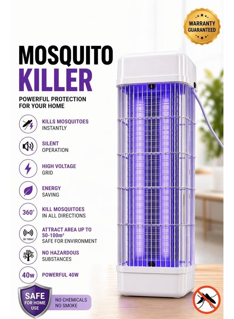 Ultra Powerful 40W Mosquito Killer 3800V Electric Bug Zapper Dual UV Tubes (2×20W) Silent Chemical-Free Insect Killer Indoor Outdoor - Image 1