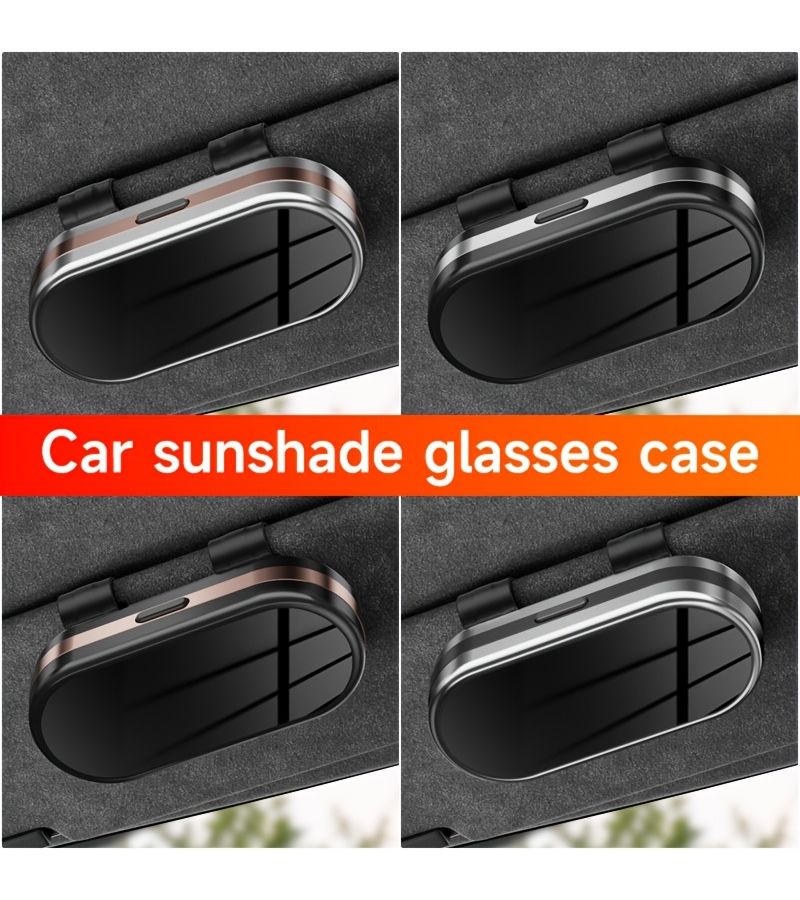Car Eyeglass Case With Silvery Golden Border Push Button Holds Eyeglasses In Vehicle 1 Piece Gray - Image 3