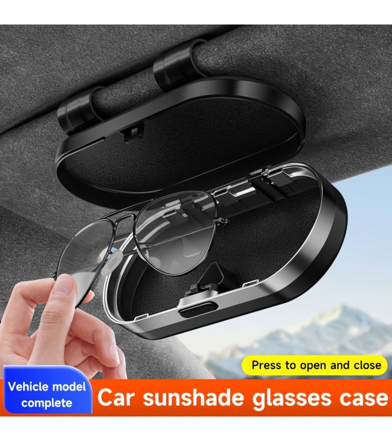 Car Eyeglass Case With Silvery Golden Border Push Button Holds Eyeglasses In Vehicle 1 Piece Gray - Image 1