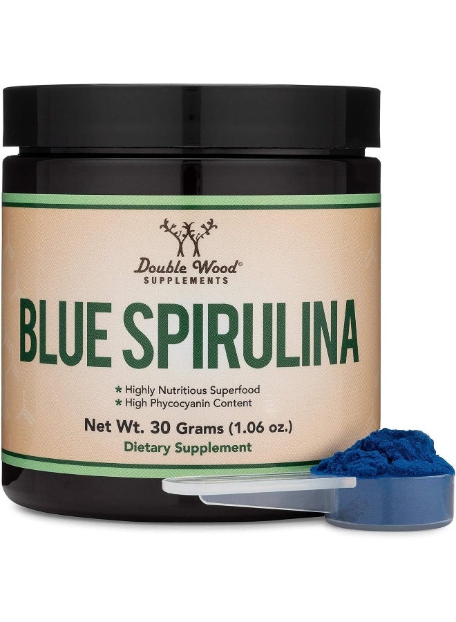 Double Wood Supplements Blue Spirulina Powder - Maximum 35% Phycocyanin Content, Superfood Powder from Blue-Green Algae, Mixes into Smoothies and Protein Drinks, Natural Food Coloring (One Month Supply) - Image 1