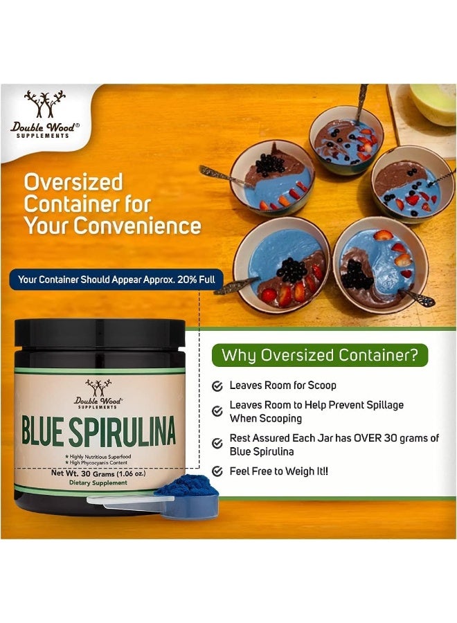Double Wood Supplements Blue Spirulina Powder - Maximum 35% Phycocyanin Content, Superfood Powder from Blue-Green Algae, Mixes into Smoothies and Protein Drinks, Natural Food Coloring (One Month Supply) - Image 3
