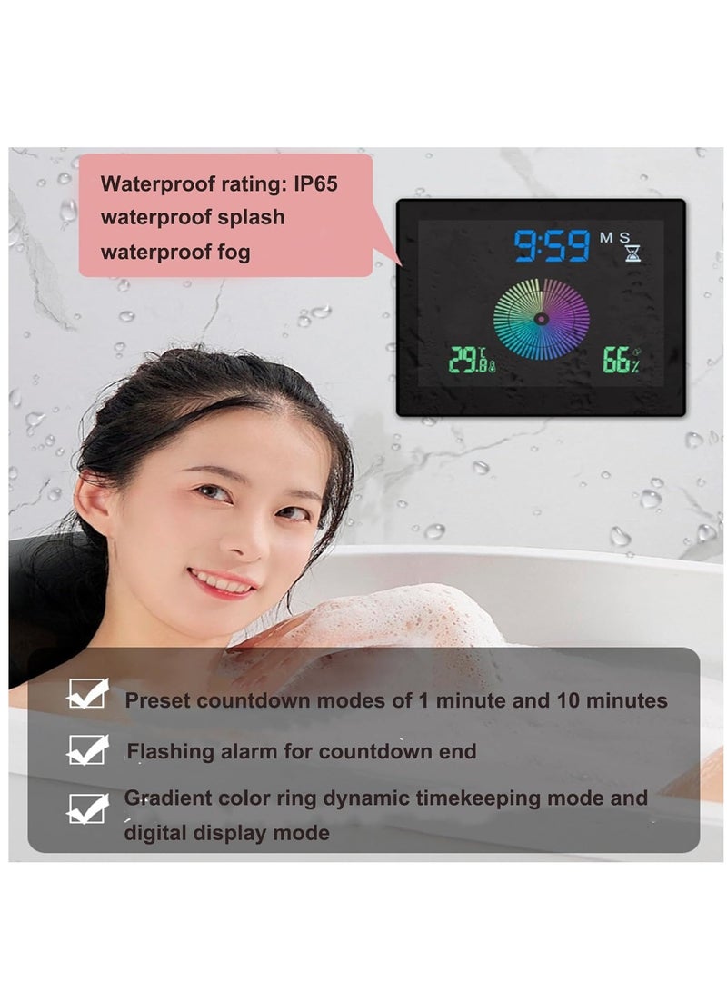 SYOSI Digital Shower Clock with with Temperature and Humidity Display, Suction Waterproof Wall Clock Bathroom Clock Kitchen Timer for Bedroom Office School Travel Kitchen Black  - Image 3
