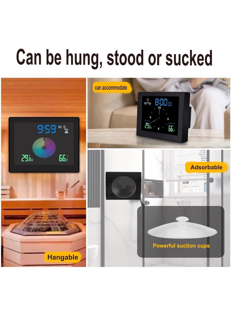 SYOSI Digital Shower Clock with with Temperature and Humidity Display, Suction Waterproof Wall Clock Bathroom Clock Kitchen Timer for Bedroom Office School Travel Kitchen Black  - Image 5