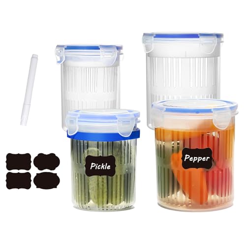 Qiuhome Pickle Jar with Strainer, Pickle Container with Strainer Jalapeno Container Pickle Storage Containers 4 Pack (24 oz & 45 oz) - Image 1