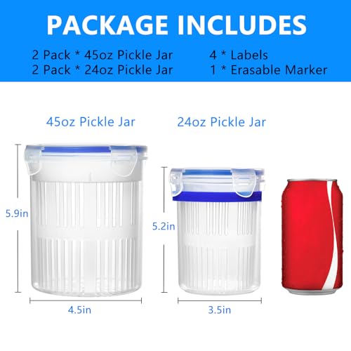 Qiuhome Pickle Jar with Strainer, Pickle Container with Strainer Jalapeno Container Pickle Storage Containers 4 Pack (24 oz & 45 oz) - Image 2
