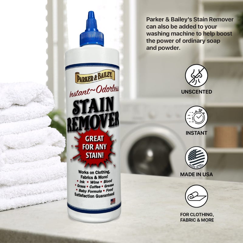 Parker Bailey Parker & Bailey Liquid Stain Remover - Instant Stain Removal on Laundry Clothing Fabric Ink Grease Blood Grass Coffee Wine Food Carpet Upholstery Spot Cleaner Odor Free Detergent Booster, 8oz - Image 4