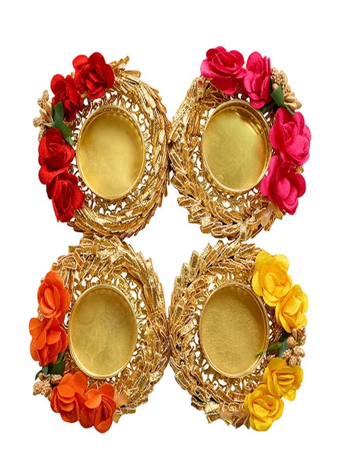 Aditri Creation Set of 4 Flower T Light Holder Candle Stand Tealight T-Light Holders for Indian Festival New Year Decorations Lighting Accessories Wedding Home Decor(Without Wax)(Size:-3")(Colorful) - Image 2