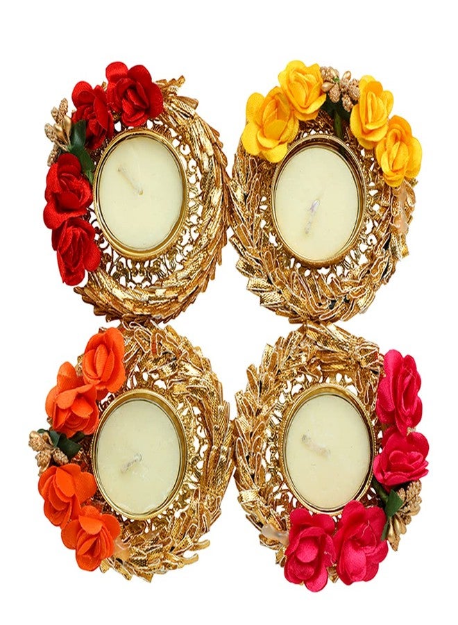 Aditri Creation Set of 4 Flower T Light Holder Candle Stand Tealight T-Light Holders for Indian Festival New Year Decorations Lighting Accessories Wedding Home Decor(Without Wax)(Size:-3")(Colorful) - Image 1