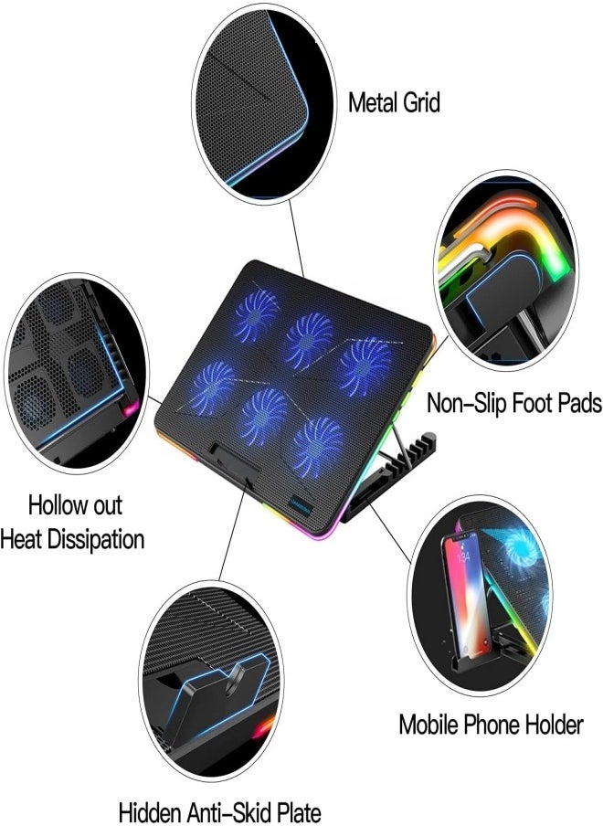 VarietyVoyageD - Laptop Cooling Pad,Gaming Notebook Cooler for Desk and Lap Use,Laptop Fan Stand with Phone Holder - Image 1