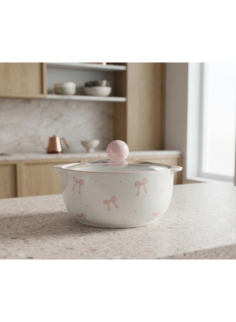 15cm multi-purpose porcelain pot with Pyrex lid. - Image 1
