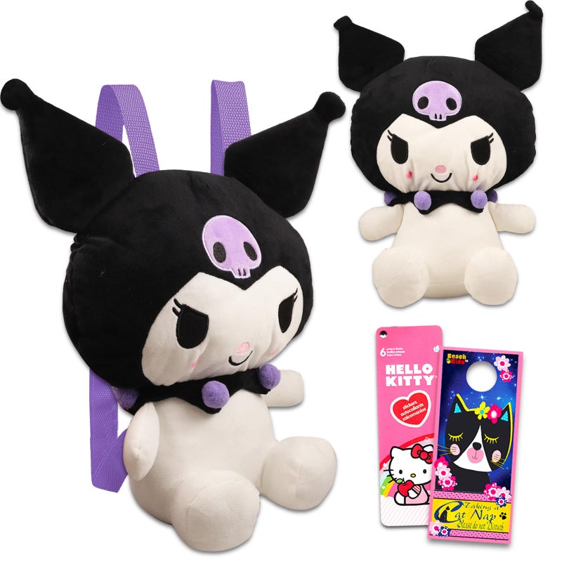 Hello Kitty and Friends Kuromi Plushie Set - Bundle with 14" Kuromi Plush Doll with Carrying Straps Plus Stickers and More | Hello Kitty and Friends Gifts - Image 1