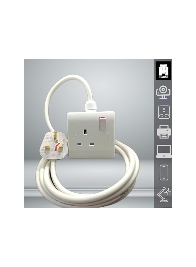 Hassan Single Socket Extension Cord 13A, Expandable 2500W Electric Cable with UK Plug – Durable Power Extension for Home, Office, Kitchen, and Electronics (3m (10ft)) - Image 2