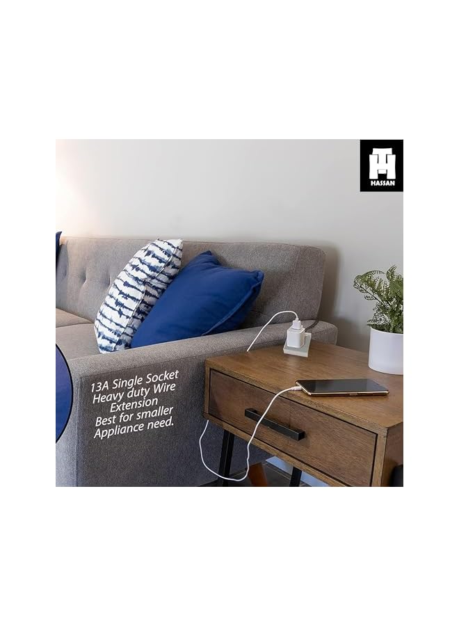 Hassan Single Socket Extension Cord 13A, Expandable 2500W Electric Cable with UK Plug – Durable Power Extension for Home, Office, Kitchen, and Electronics (3m (10ft)) - Image 3