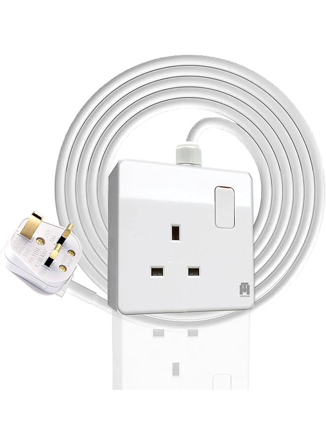 Hassan Single Socket Extension Cord 13A, Expandable 2500W Electric Cable with UK Plug – Durable Power Extension for Home, Office, Kitchen, and Electronics (3m (10ft)) - Image 1