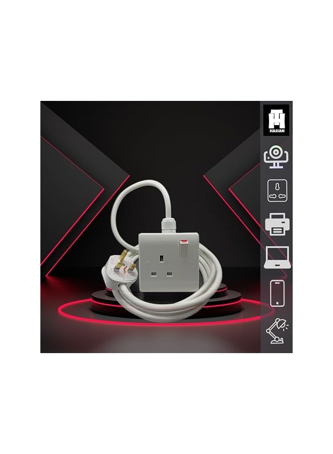 Hassan Single Socket Extension Cord 13A, Expandable 2500W Electric Cable with UK Plug – Durable Power Extension for Home, Office, Kitchen, and Electronics (3m (10ft)) - Image 4