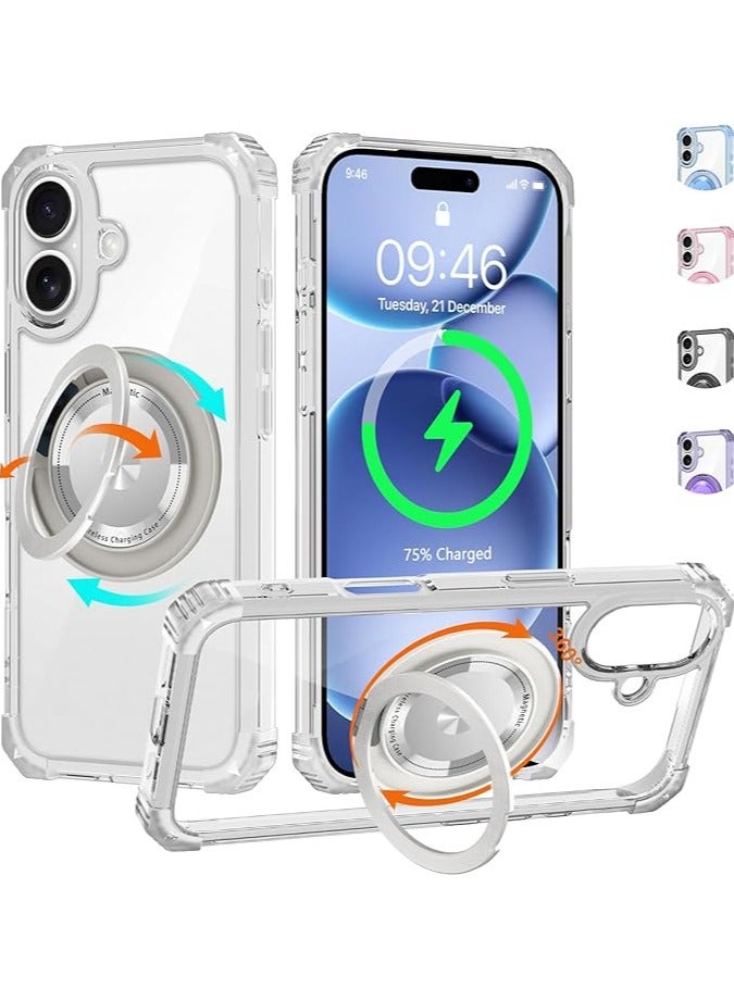 Clear Case for iPhone 17 Case with Stand [ Compatible with MagSafe ], Military Grade Heavy Duty Cover with Magnetic 360 Rotatable Ring Kickstand for Women Men, Transparent - Image 1
