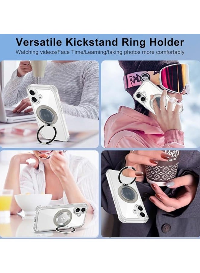 Clear Case for iPhone 17 Case with Stand [ Compatible with MagSafe ], Military Grade Heavy Duty Cover with Magnetic 360 Rotatable Ring Kickstand for Women Men, Transparent - Image 2