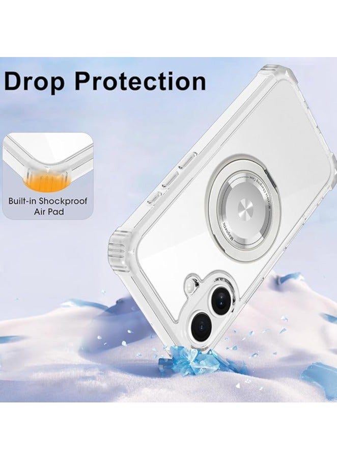 Clear Case for iPhone 17 Case with Stand [ Compatible with MagSafe ], Military Grade Heavy Duty Cover with Magnetic 360 Rotatable Ring Kickstand for Women Men, Transparent - Image 3