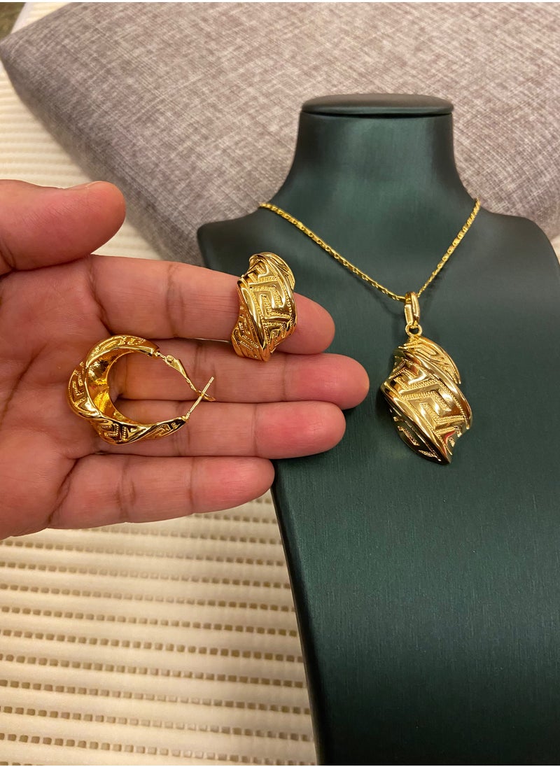 Gold Armour - 21k Gold Plated Necklace & Earrings Jewelry Set For Women - Image 1