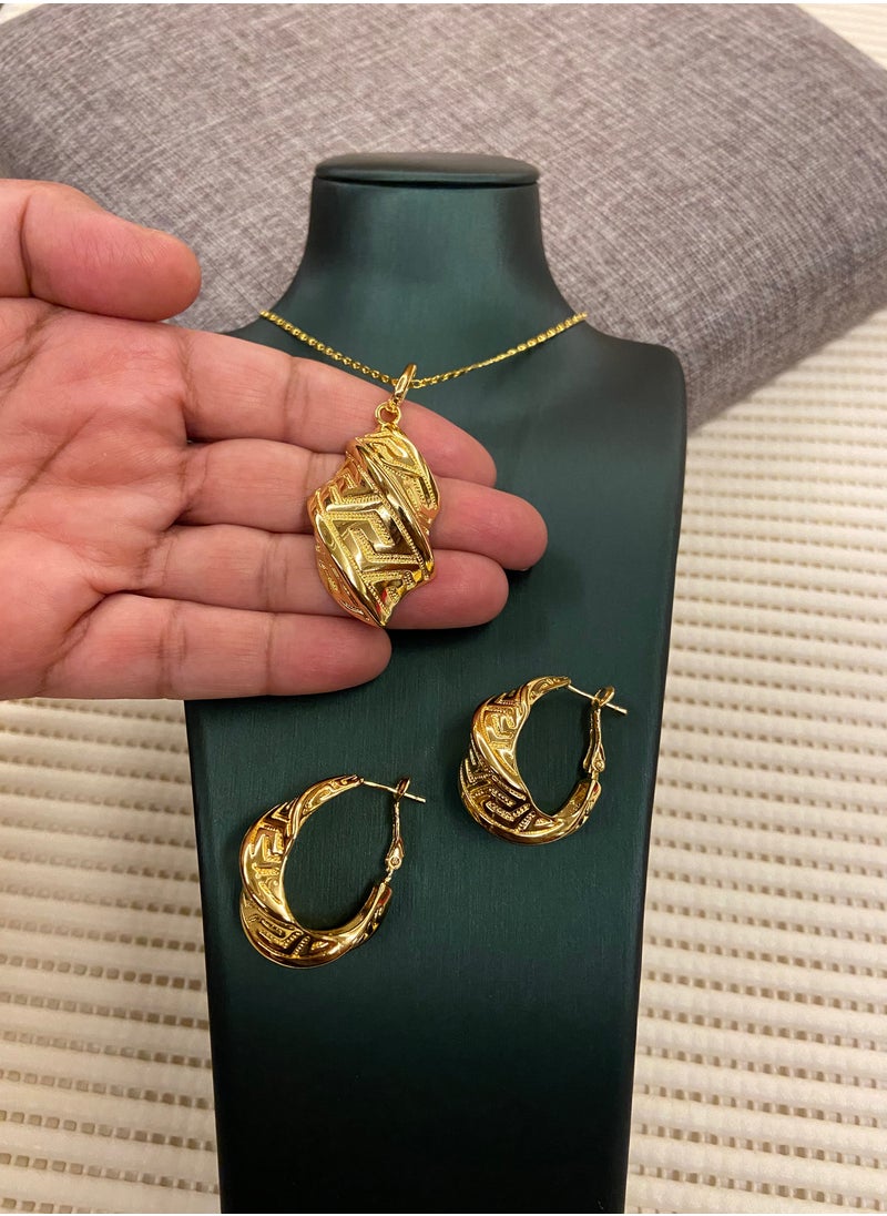 Gold Armour - 21k Gold Plated Necklace & Earrings Jewelry Set For Women - Image 1