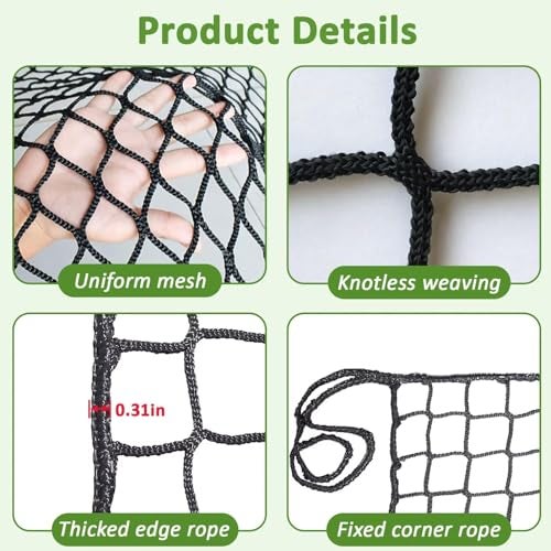 KAERYHET Safety Rope Net Kids Pet Stairs Balcony Railings Protection Rope Netting Playground Safety Net Sports Netting Baseball Softball Backstop Nets Black - Image 3