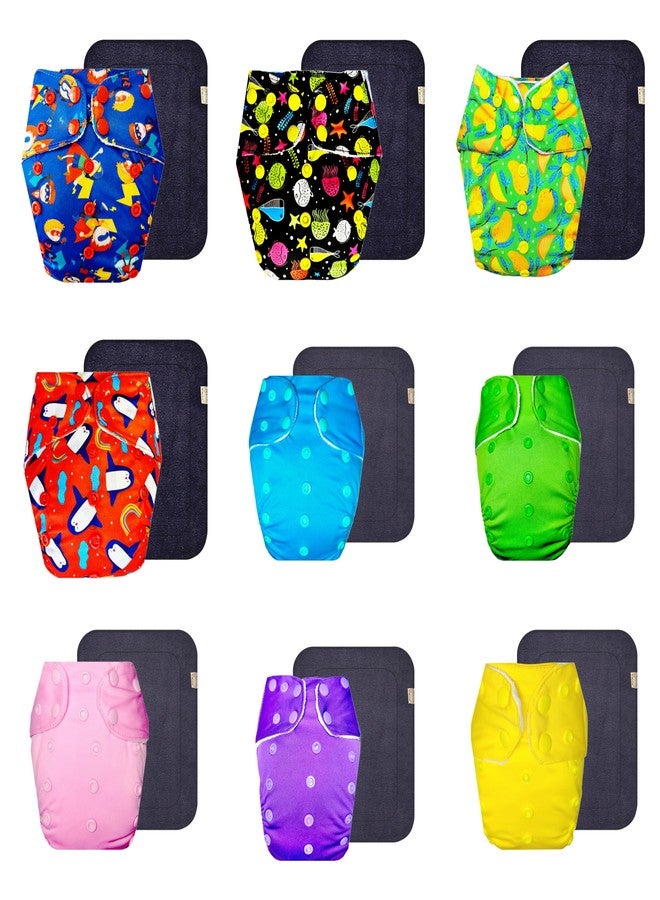 Dumbledo Premium Cloth Diaper with Black Insert (Pack of 9) | Hypoallergenic | 6-Layer Absorbent Pad | Travel Friendly | All-Day Wear | 3 Months - 3 Years | Unisex Baby - Image 1