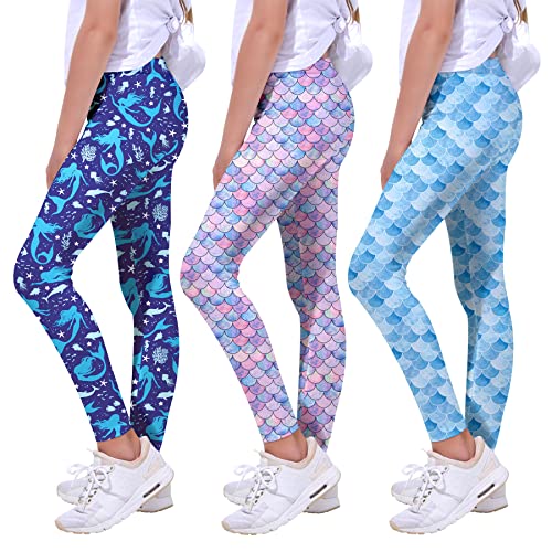 Quedoris Girls 3-Pack Printed Leggings Mermaid Purple/Blue 140Y - Image 1