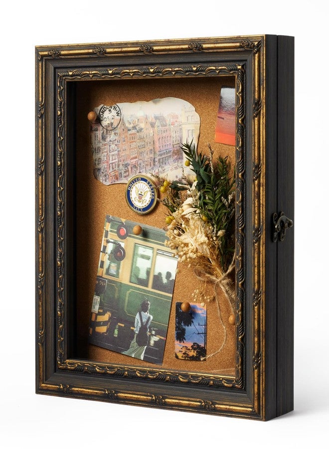 FOLKOR 11x14 Shadow Box Frame Display Case for Vintage Collectibles, Antique Picture Frame Display Case Box for Memorabilia, Pet Items, Travel Souvenirs, Wedding Memories, Cork, Tickets (Black Gold) - Image 1