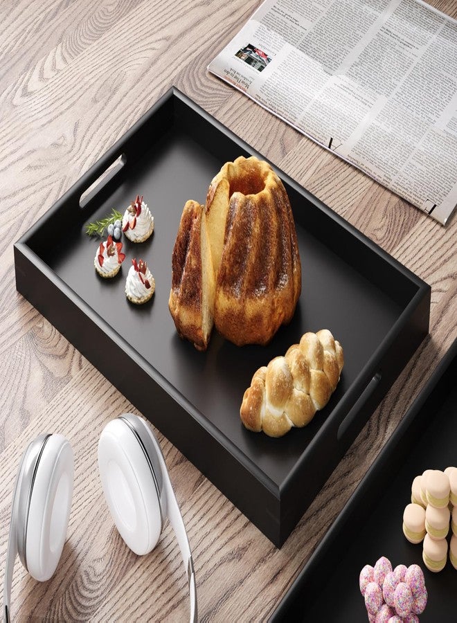 Fibogollo Bamboo Set of 2 Serving Tray with Handles,Decorative Trays Platter,Breakfast Tray in Bed,Food Drinks Tray for Eating,Working,Storing(Black) - Image 4