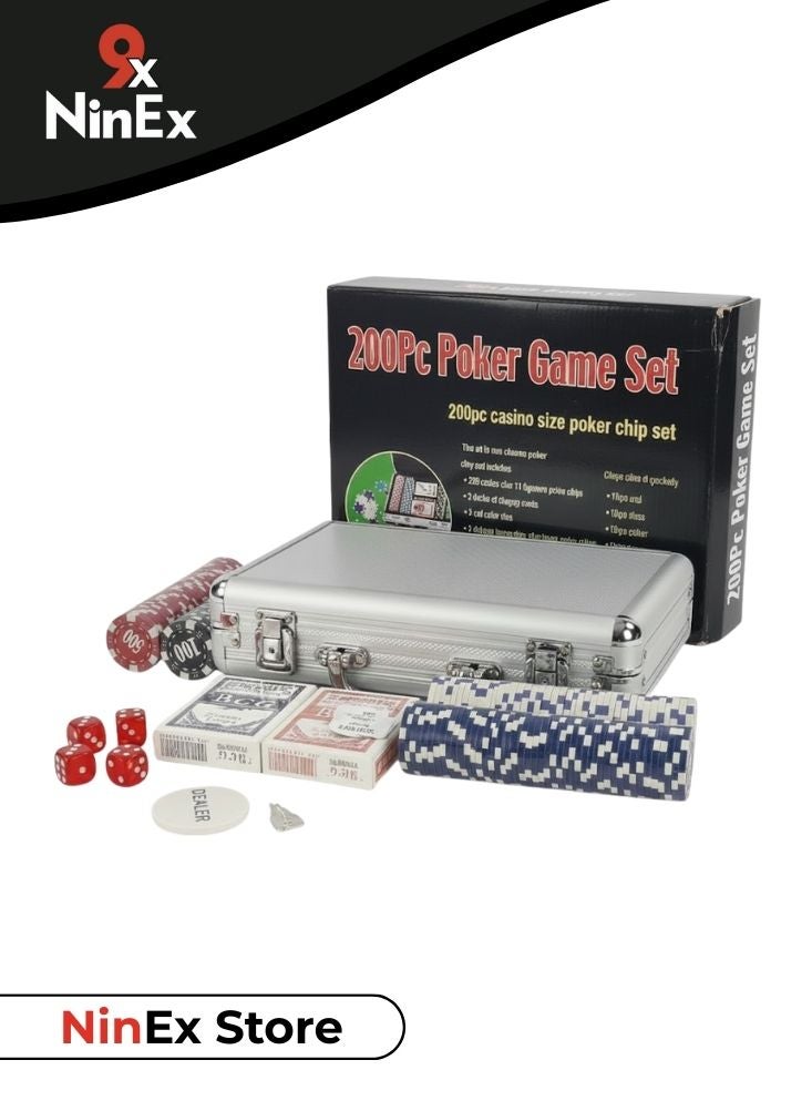 بريميم مجموعة لعبة بوكر مكونة من 200 قطعة مع حقيبة حمل من الألومنيوم - رقائق وبطاقات ونرد على طراز الكازينو لأمسيات الألعاب العائلية والترفيه المنزلي - Image 1