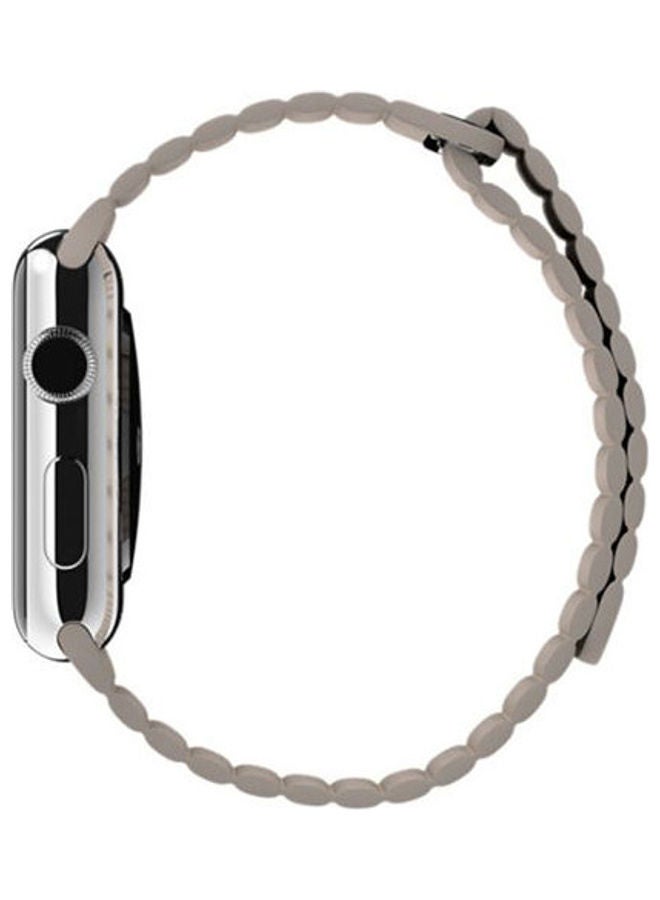 Leather Loop Band For Apple Smart Watch With Magnet Beige - Image 2
