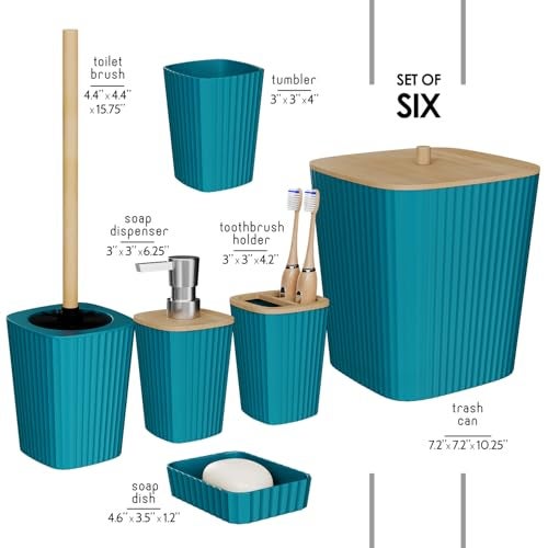 Clara Clark Bathroom Set Teal Bathroom Accessories Set 6PC Bathroom Accessory Set Bathroom Sets with Toilet Brush Trash Can Soap Dispenser - Image 3