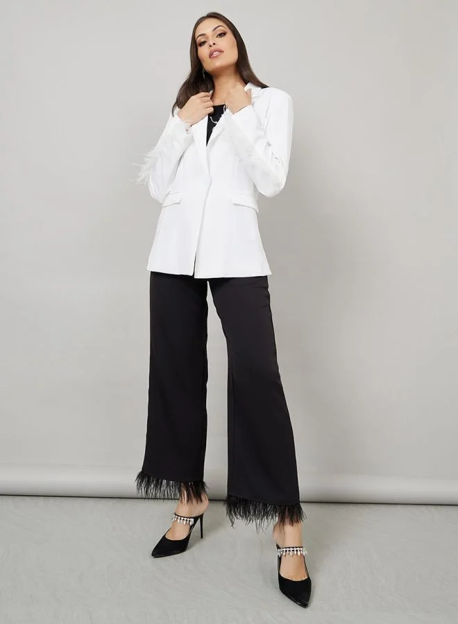 Styli Notch Lapel Faux Feather Blazer