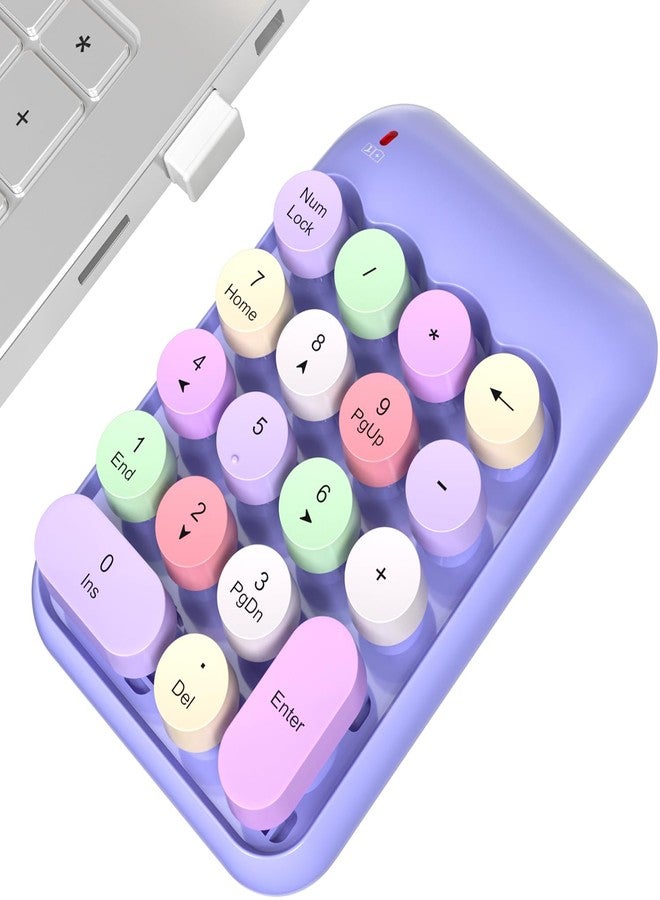 MOWUX Wireless Number Pads, Cute Colorful Numeric Keypad Numpad Portable 2.4 GHz Financial Accounting Number Keyboard Extensions, 10 Key Number Numpad for Laptop Desktop, PC (Purple Colorful) - Image 1