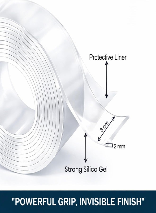 HOYEHOLA Ivy Grip Tape | Double Sided Nano Clear Gel Tape | Washable & Reusable | No-Drill Mounting Tape for Wall Decor, Hooks, Home & Car Accessories (3m x 3cm) - Image 2